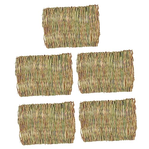 HANABASS 5 Stück Natürliche Geflochtene Grasmatten Kleintierbett Wiesenmatte als Nistunterlage und Kauspielzeug für Kaninchen Hamster Meerschweinchen und Vögel Schützend und Gesund für von HANABASS