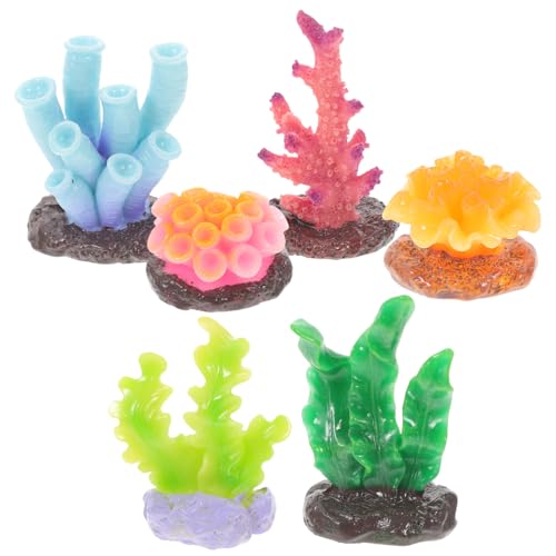 HANABASS 6 Stück Teiliges Resin Korallenriff Aquarium Deko Lebendige Bunte Korallen für Fischbecken Langlebige Unterwasserlandschaft Dekoration Geeignet für Süß Meerwasseraquarien von HANABASS