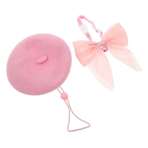 HANABASS Baskenmütze und Verstellbares Hundehalsband mit Glocke Set in Rosa für Haustiere Stilvolles Accessoire für Party Outdoor und Festliche Anlässe von HANABASS