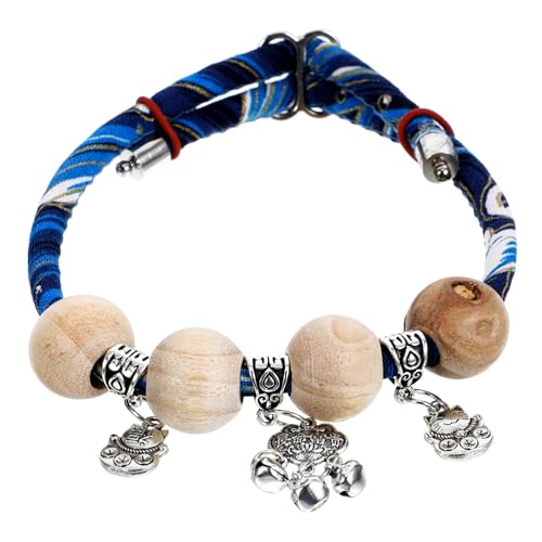 HANABASS Einstellbares Katzenhalsband Mit Glocke Holzperlen Handgemacht Für Katzen Und Kätzchen Sicherheitskragen Für Haustiere Angenehm Und Langlebig von HANABASS