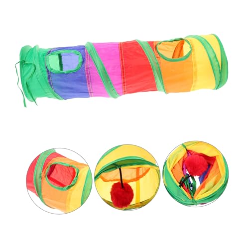 HANABASS Faltbarer Katzentunnel aus Polyester Robust und Platzsparend Fördert und Bewegung Indoor Katzenspielzeug für Haustiere Buntes Regenbogen Design von HANABASS