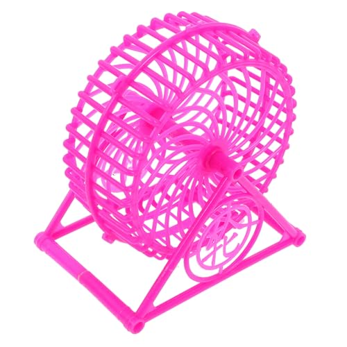 HANABASS Hamsterrad mit Halterung Geräuscharmes Kunststoff Laufrad mit Fußschutz für Kleine Hamster Rennmäuse und Mäuse Sicheres Kleintier Übungsrad Stabiler Stand Rosa von HANABASS