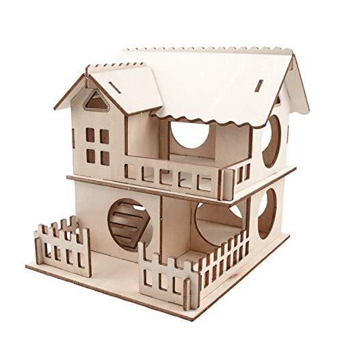 HANABASS Holz Cabin Hamsterhaus Doppelstöckige Villa mit Leiter und Zubehör für Kleintiere für Hamster und Mäuse Sicheres und Haustierhaus aus Massivem Holz DIY Freundlich von HANABASS