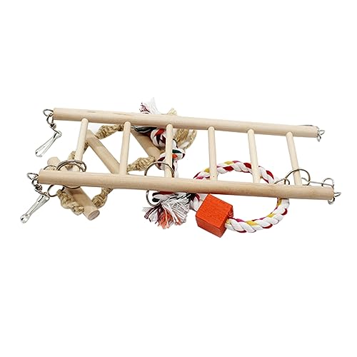 HANABASS Holzleiter für Papageien mit Kleinem Schaukelbett Natürlicher Kletterspielplatz und Hängendes Vogelspielzeug mit Sicherer Eisenkette für Wellensittiche und Kleine Vögel HANABASS Holzleiter für Papageien mit Kleinem Schaukelbett Natürlicher Kletterspielplatz und Hängendes Vogelspielzeug mit Sicherer Eisenkette für Wellensittiche und Kleine Vögel von HANABASS
