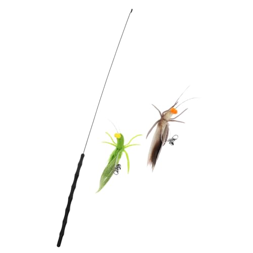 HANABASS Interaktiver Katzen-wedelstab mit Realistischer Heuschrecken-Optik Natürlichem Gummi-Material mit Ersatzköpfen und Glöckchen Kompakt für Indoor-Spiel und Katzentraining von HANABASS