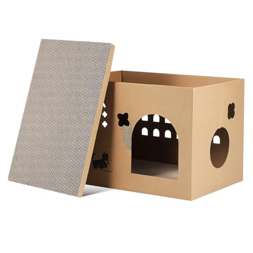 HANABASS Katzenvilla katzenbett katzenbox Katzenkartonhaus katzenkiste katzenzubehör für Wohnungskatzen Katzenhaus Kratzhaus für Katzen Papphaus Katzenspielhaus Katzenhütte Wellpapier Beige HANABASS Katzenvilla katzenbett katzenbox Katzenkartonhaus katzenkiste katzenzubehör für Wohnungskatzen Katzenhaus Kratzhaus für Katzen Papphaus Katzenspielhaus Katzenhütte Wellpapier Beige von HANABASS