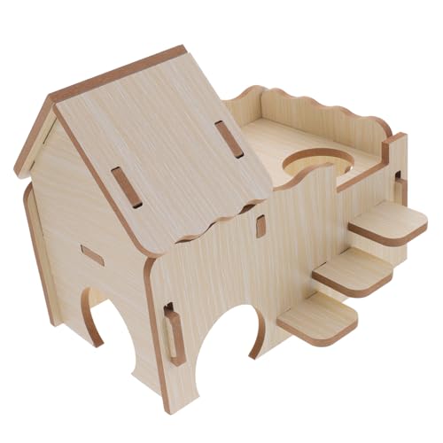 HANABASS Meerschweinchen Holzhaus Kleines Nagetier Versteck Atmungsaktiv Robust Multifunktionales Hamster Spielhaus für Kleintiere Komfortables Tierbett von HANABASS