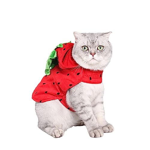 HANABASS Rotes Fleece Haustier Hoodie mit Erdbeermuster Verstellbarer Hundemantel und Katzenpullover Weicher Kurzarmmantel für Kleine bis Mittelgroße Hunde und Katzen Bequem und Modisch HANABASS Rotes Fleece Haustier Hoodie mit Erdbeermuster Verstellbarer Hundemantel und Katzenpullover Weicher Kurzarmmantel für Kleine bis Mittelgroße Hunde und Katzen Bequem und Modisch von HANABASS
