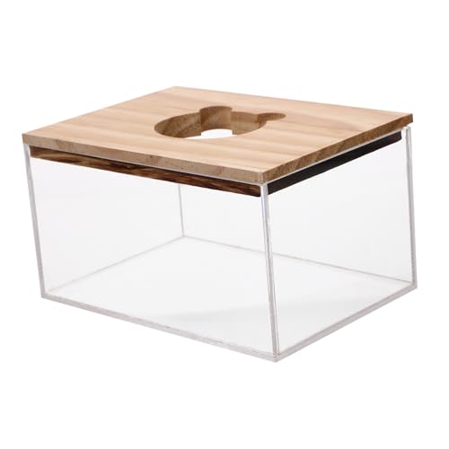 HANABASS Transparente Hamster Sandbad Box mit Holzdeckel Multifunktional als Toilette und Sandbad Geeignet für Hamster Chinchilla und Kleintiere Klare Beobachtung Einfache Reinigung und von HANABASS