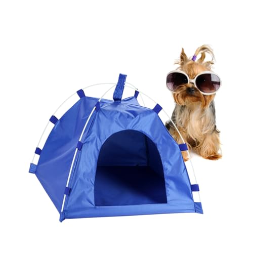 HANABASS Wasserdichtes Oxford Haustierzelt für Hunde und Katzen Abnehmbarer Faserstab Faltbare Schlafmatte für Outdoor Reisen Blau von HANABASS