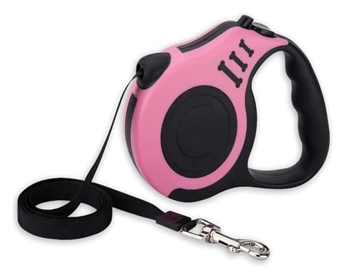 Einziehbare Und Ausziehbare Hundeleine, 5 M Lange Leine Mit Rutschfestem Griff for Kleine Mittelgroße Hunde Bis 15 Kg, Welpenleinen, Einziehbare Hundeleine (Color : Pink, Size : 3m) von HANFEN
