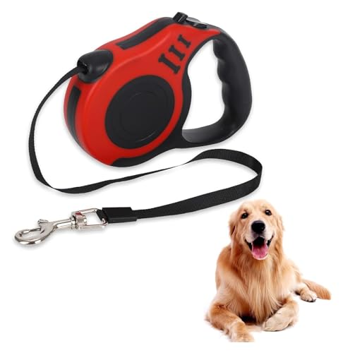 Hundeleine, Rollleine, Ausziehbare Hundeleine 3 M, Mit Rutschfestem Griff, Ausziehbare Leine Mit Sicherheitsbremssystem, Für Kleine Und Mittelgroße Hunde Bis 20 Kg (Color : Rouge, Size : 5m) von HANFEN