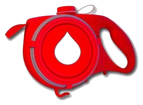 Hundeleine Mit Faltbarem Napf Und Müllbeutel, Integrierter Wasserflasche, Starke Hundeleine for Kleine Und Mittelgroße Hunde Bis 25 Kg, 1,2 M Starkes Nylonband, 360° Verhedderungsfrei (Color : Rouge von HANFEN