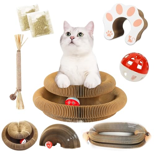Magische Orgel Katzenkratzbrett, Kratzbrett Katze, Zusammenklappbares interaktives Katzenspielzeug mit Ball, Katzenminze und Katzenminze Sticks, Katzenspielzeug Intelligenz Intelligenzspielzeug von HANGGON