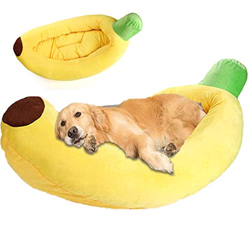 HANHAN Extra großes Bananen-Hundesofa, beruhigend, personalisierbar, für Katzen, kuscheliger , mittelgroßes Korbgeflecht, weiches orthopädisches Kuschelkissen, warm, waschbar, gegen Kauen und Angst von HANHAN