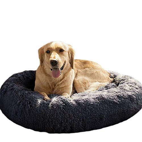 Hanhan Hundebett, warm, flauschig, extra groß, waschbar, rund, beruhigend, flauschig, bequem, für große Hunde (L-100 cm, dunkelgrau) von HANHAN