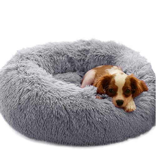 Hanhan Hundebett, warm, flauschig, extra groß, waschbar, rund, beruhigend, flauschig, für große Hunde (XXL-120 cm, hellgrau) von HANHAN
