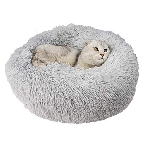 Hanhan Katzenbett, rund, flauschig, rutschfest, flauschig, weich, für kleine Hunde, Sofa, warm, maschinenwaschbar von HANHAN