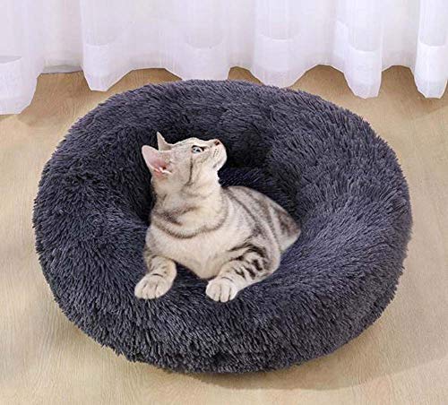 Hanhan Luxuriöses Donut-Kuschelbett aus Kunstfell, für Katzen und Hunde, mit rundem Nest für Gelenkentlastung und verbesserten Schlaf, rutschfest, maschinenwaschbar von HANHAN