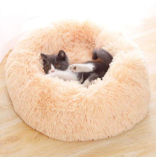 Hanhan Luxuriöses Donut-Kuschelbett aus Kunstfell, für Katzen und Hunde, mit rundem Nest für Gelenkentlastung und verbesserten Schlaf, rutschfest, maschinenwaschbar von HANHAN