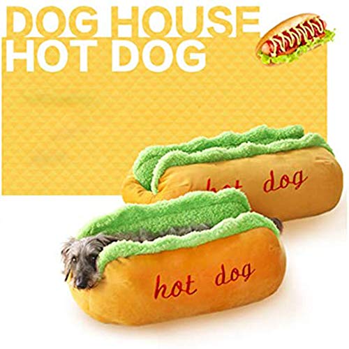 Hundebett mit niedlichem Hot-Dog-Design, weich, abnehmbar, waschbar, Donut-Haus, kleines Haustier, mittelgroßes Kissen, Sofa, beheizbare Plüsch-Matratze von HANHAN