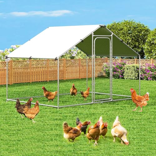 Hühnerstall 3x2x2 Meter, 6 m² Hühnergehege Freilauf Groß mit Sonnenschutzdach und Tür, Hühnergehege für Hühner, Kleintiere und Pflanzen (3x2x2 Meter) von HANHAOWELL