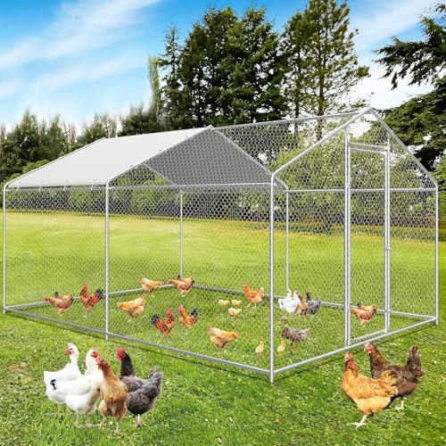 Hühnerstall 3x4x2 Meter, 12 m² Hühnergehege Freilauf Groß mit Sonnenschutzdach und Tür, Hühnergehege für Hühner, Kleintiere und Pflanzen (3x4x2 Meter) von HANHAOWELL