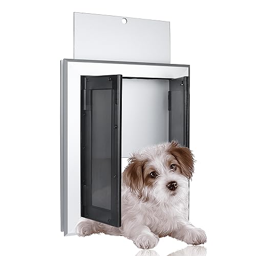 HANIML Hundetür mit doppelten Öffnungspaneelen, robuste Aluminiumtür für mittelgroße und große Hunde, wetterfest und energieeffizient, mit magnetischer Haustiertür für Außentür von HANIML