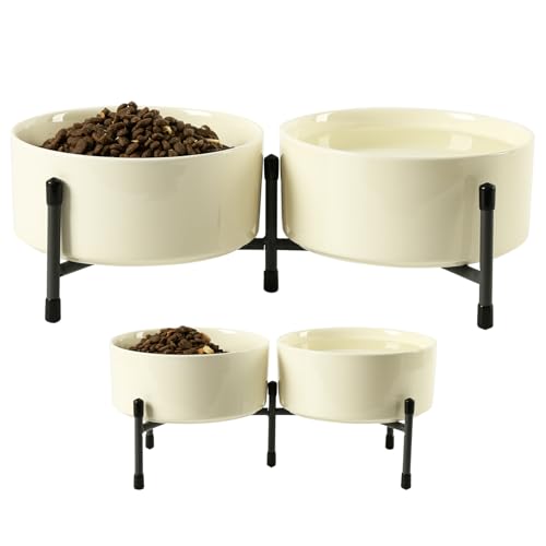 Erhöhter Hundenapf mit verstellbarem Metallständer, 15,2 cm, erhöhter Keramik-Hundenapf für Futter und Wassernapf, Doppel-Futternapf für kleine und mittelgroße Rassen, Beige, 2 Stück Erhöhter Hundenapf mit verstellbarem Metallständer, 15,2 cm, erhöhter Keramik-Hundenapf für Futter und Wassernapf, Doppel-Futternapf für kleine und mittelgroße Rassen, Beige, 2 Stück von HANJION