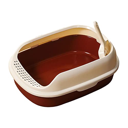Katzentoilette, Oben offen, Haustiertoilette, tragbar, hochseitig, halbgeschlossen, Katzensandkasten, spritzwassergeschützt, Kätzchen-Toilette, leicht zu reinigen, kein Geruch, Orange(Coffee) von HAODUOO
