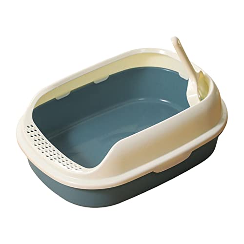 Katzentoilette, Oben offen, Haustiertoilette, tragbar, hochseitig, halbgeschlossen, Katzensandkasten, spritzwassergeschützt, Kätzchen-Toilette, leicht zu reinigen, kein Geruch, Orange(Navy) von HAODUOO