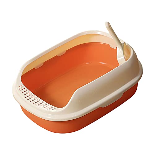 Katzentoilette, Oben offen, Haustiertoilette, tragbar, hochseitig, halbgeschlossen, Katzensandkasten, spritzwassergeschützt, Kätzchen-Toilette, leicht zu reinigen, kein Geruch, Orange(Orange) von HAODUOO