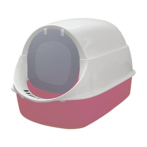 Katzentoilette mit Kapuze/Katzentoilette for den Innenbereich, robust, spritzwassergeschützt, mit Oben offener Tür, abnehmbare, geschlossene Katzentoilette/Kätzchentoilette, Grau(Pink) von HAODUOO