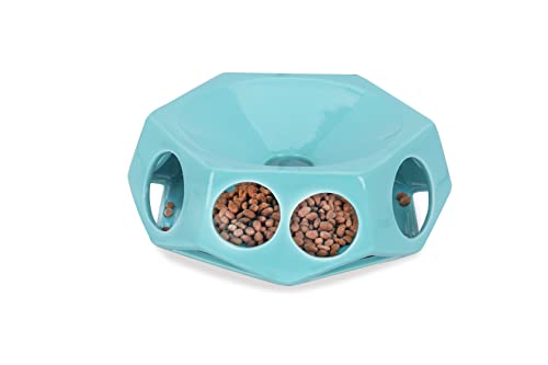Keramik-Futternapf für Katzen, lustiger interaktiver Futterspender, gesunde, langsame Futterstation, Katzennäpfe (türkisblau) von HAOTOP