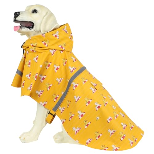 HAPEE Hunde-Regenmäntel für große Hunde mit reflektierendem Kapuzenpullover, Regenponcho für Hunde (E5-Yellow River, 2XL (Rückenlänge 76,2 cm) von HAPEE
