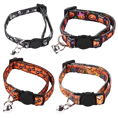 HAPINARY 4-teilige Haustierhalsbänder Mit Glöckchen Halloween-Druck Kürbisschädel Verstellbar Und Bequem HAPINARY 4-teilige Haustierhalsbänder Mit Glöckchen Halloween-Druck Kürbisschädel Verstellbar Und Bequem von HAPINARY