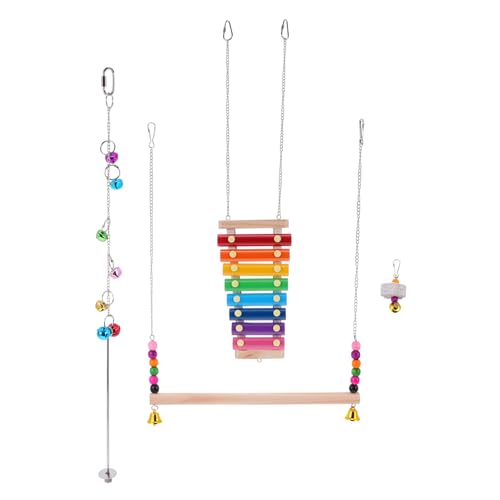 HAPINARY Spielzeug für Hühner Hühnerschaukel Sitzstange Sitzstange Xylophon Vogel Stehgestell Holzständer Hühnerspielzeug Set Übungssitzstange von HAPINARY
