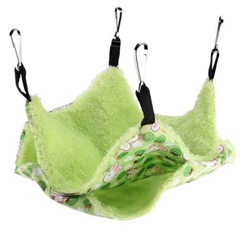 HAPINARY 1pc Haustier Doppelschicht Hängematte Bett Für Hamster Flanell Nest Warm Hängebett Grün Bunny Muster Große Größe 35x35 von HAPINARY