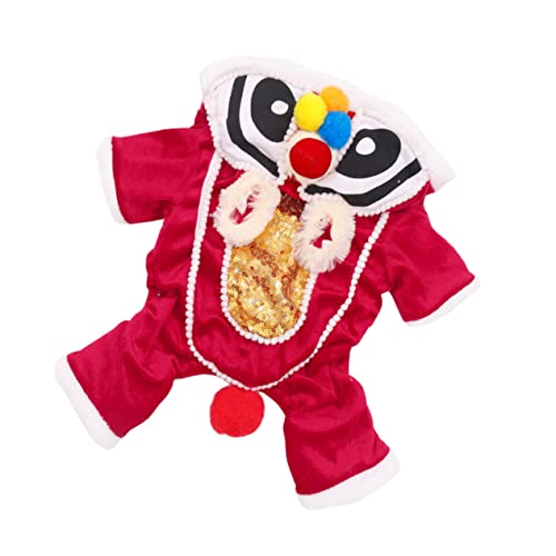 HAPINARY 1stk Haustier-löwen-Kleidung Hundekostüme Für Kleine Hunde Haustierkleidung Welpe Hoodie-Kleid Kleine Hundekleider Chinesisches Drachenkatzenkostüm Der Hund Rot Flanell Mantel von HAPINARY