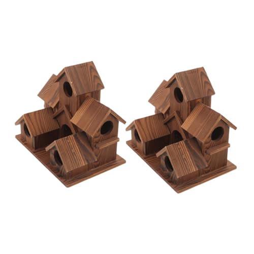 HAPINARY 2 Stück Wetterfeste Holz-vogelhäuser im Rustikalen Landhausstil mit Integriertem Futterspender Wetterbeständige Nistkästen für Garten Terrasse und Außenbereich von HAPINARY