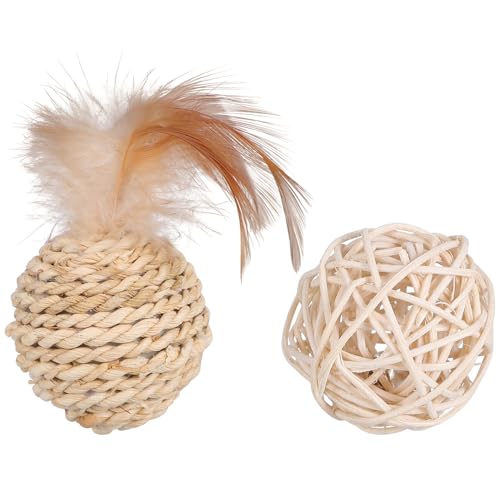 HAPINARY 2 Stück Rattanbälle Für Katzen Interaktives Spielzeug Mit Glocke Geflochtene Bälle Zum Necken Für Hauskatzen HAPINARY 2 Stück Rattanbälle Für Katzen Interaktives Spielzeug Mit Glocke Geflochtene Bälle Zum Necken Für Hauskatzen von HAPINARY
