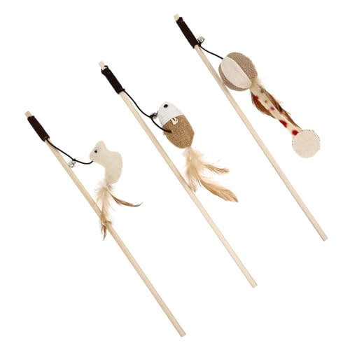 HAPINARY 3stücke Teiliges Katzenspielzeug Holzgriff Interaktive Katzenangel Mit Federn Und Glöckchen Für Kätzchen Und Katzen Aller Fördert Spiel Und Bewegung von HAPINARY