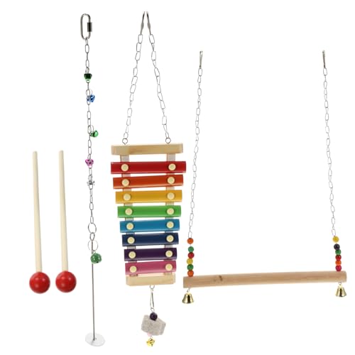 HAPINARY 3stücke Papageien-spielzeugset Teiliges Xylophon Mit Schaukel Und Obstspieß Hochwertiges Zubehör Für Vogelkäfige Für Papageien Wellensittiche Und Nager von HAPINARY