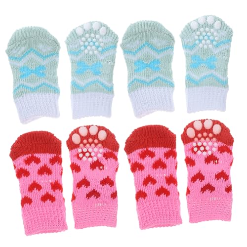HAPINARY 4 Paare rutschfeste Verschleißfeste Baumwoll Haustiersocken Atmungsaktive Warme Pfotenschutz Socken für Hunde und Katzen Innen rutschfest für Winterpflege von HAPINARY