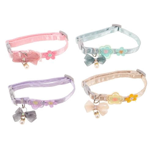 HAPINARY 4 Stück Katzenkette im Prinzessin-Stil Kragen für Katzen weiblich Hundehalsband mit Blumenmuster Bogenkatze Kragen Blumenhalsband für Katzen Fliege Katzenhalsbänder Plastik von HAPINARY