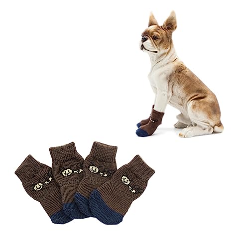 HAPINARY 4 Stück Hundesocken Für Drinnen Baumwollsocken Für Haustiere Hundesocken Stricken Bequeme Haustiersocken Strumpffüller Für Welpen Cartoon-hundesocken Pfote rutschfest Haustier Hund von HAPINARY