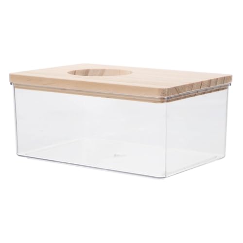 HAPINARY Sandbadebox Für Hamster Durchsichtiges Hamsterbadezimmer Mit Holzabdeckung Sandbad Für Hamster Rennmäuse Chinchillas Mäuse Ratten Meerschweinchen von HAPINARY