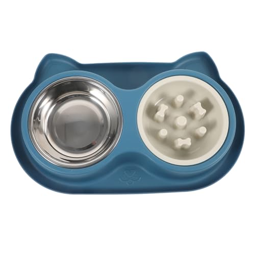 HAPINARY Erhöhter Futternapf Für Katzen Slow-Feeding-Design Rutschfester Boden Edelstahl Blauer Farbton Praktisch Für Haushalt von HAPINARY