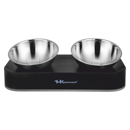 Happinesque Erhöhte Futternäpfe aus Edelstahl, Katzennäpfe – rutschfester Katzen-Wassernapf, geneigter Hundenapf-Set mit ABS-Basis – (2 x 800 ml – je 13,8 cm) von HAPPINESQUE