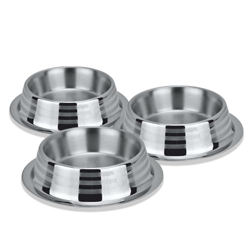 Happinesque Hundenäpfe aus Edelstahl, Katzennäpfe (3 Stück) – rutschfester und kippsicherer Wassernapf für Hunde | Katzen-Wassernapf-Set – spülmaschinenfest – 950 ml – 23 cm Durchmesser (elegante von HAPPINESQUE